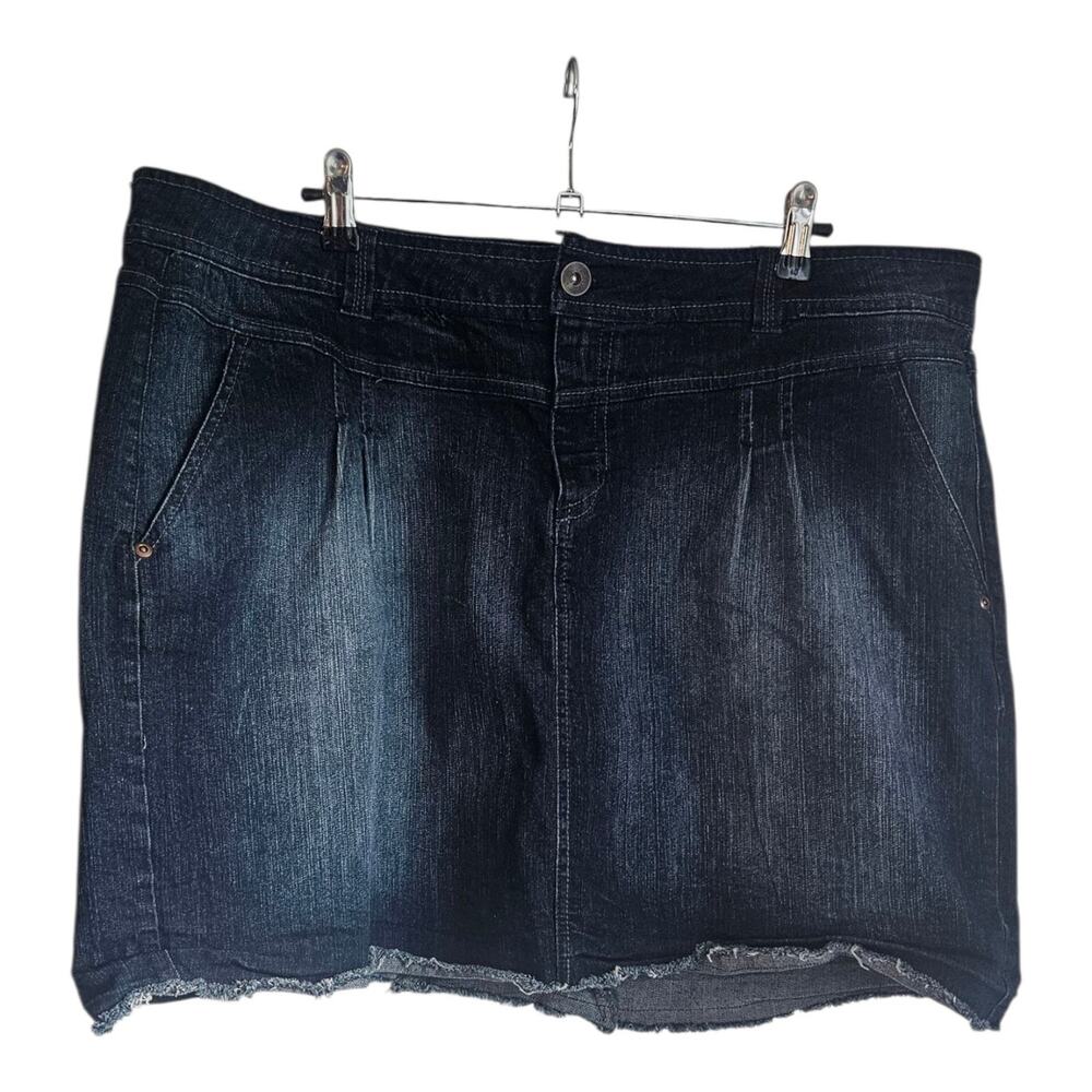Beverly Drive Womens 18W Denim Jean Skirt Pleated Raw Hem Stretch Pockets Zip